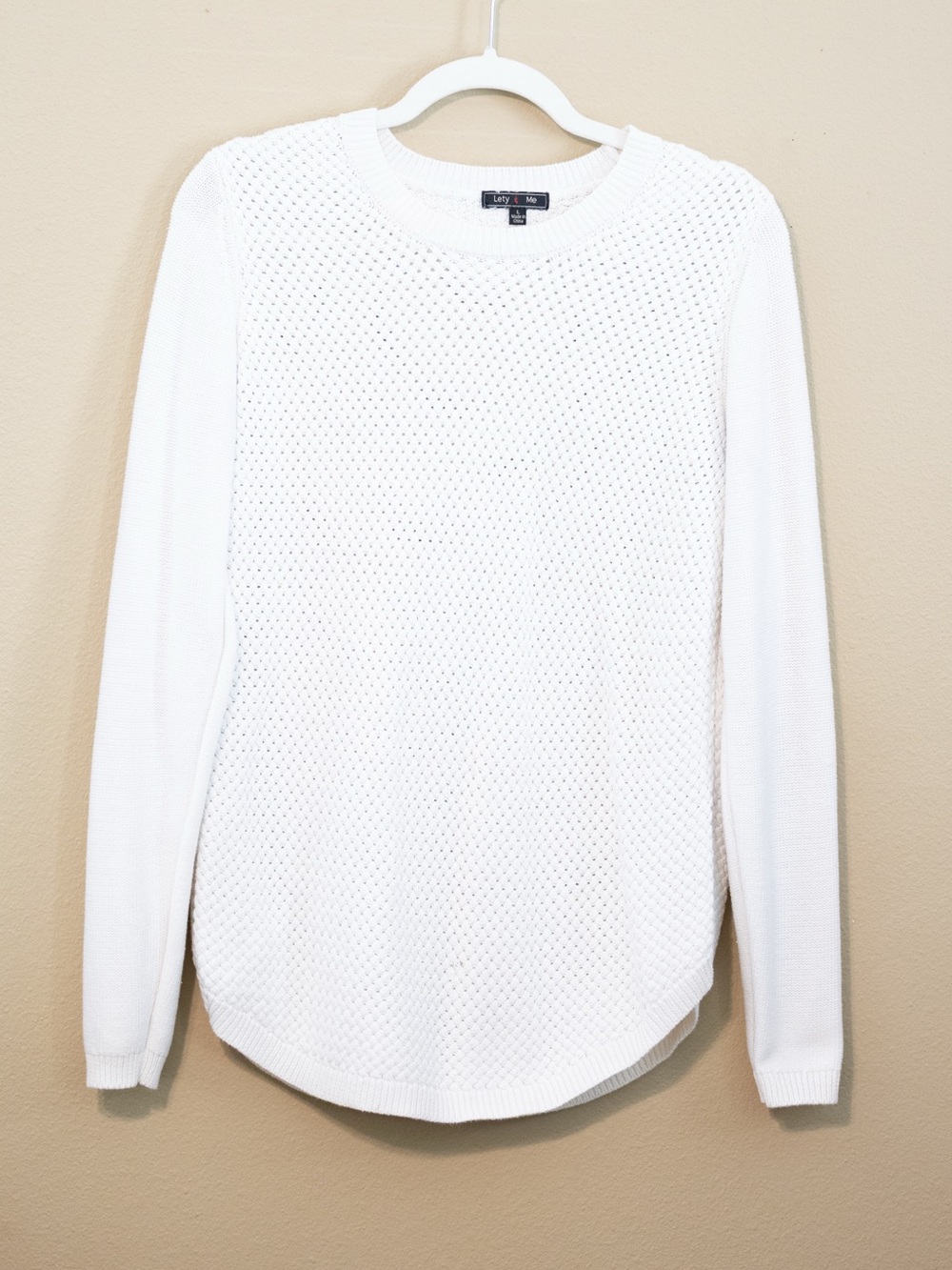 Lety & Me White Knit Sweater Suede Elbow Patches Large